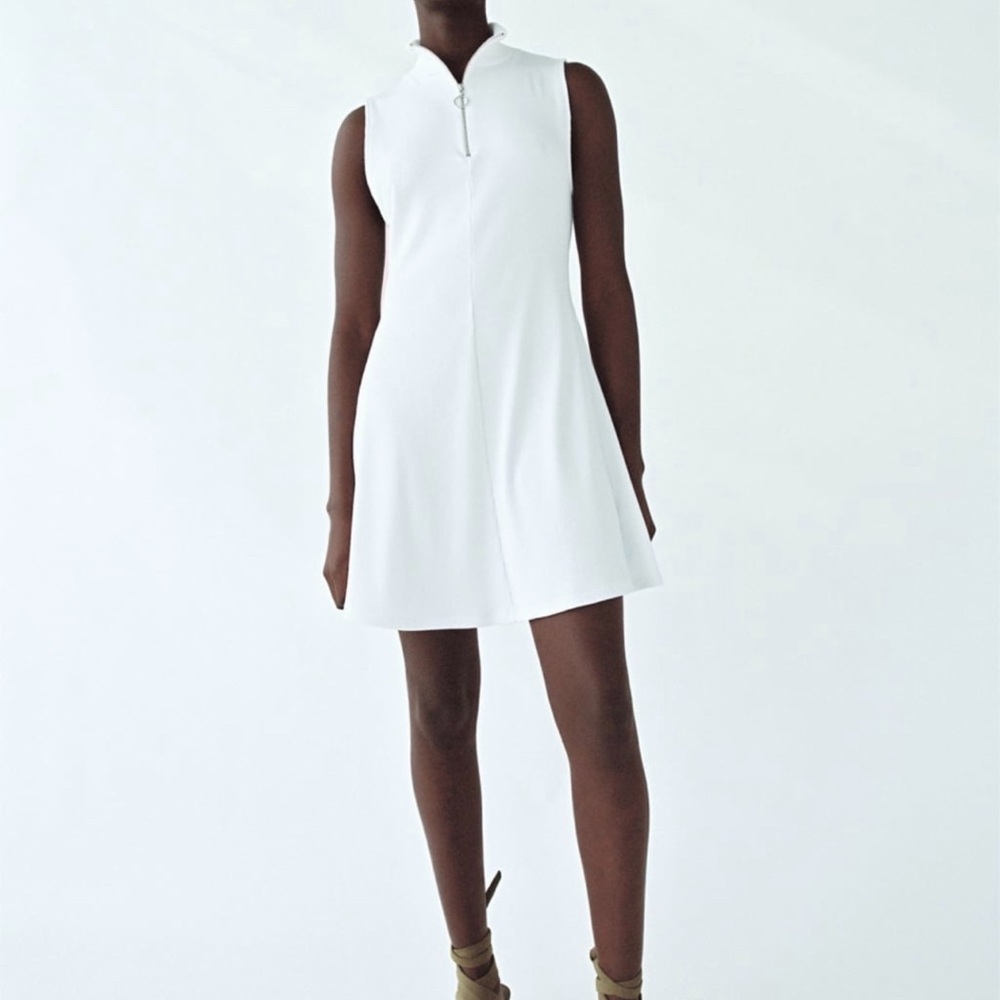 Zara White A-Line Polo Collar Mini Dress
